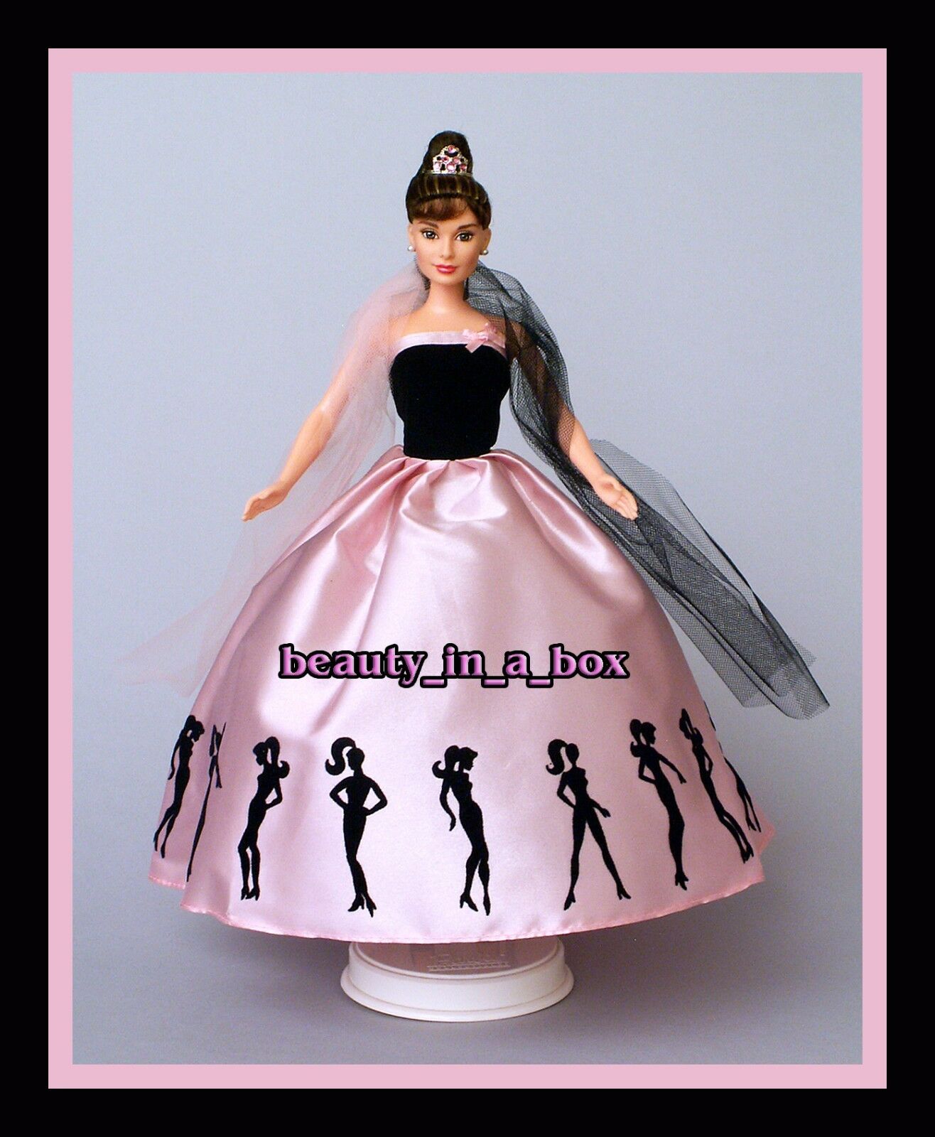 Audrey Hepburn Pink Barbie Silhouette Dress Ooak Celebrity Redress Doll No Box