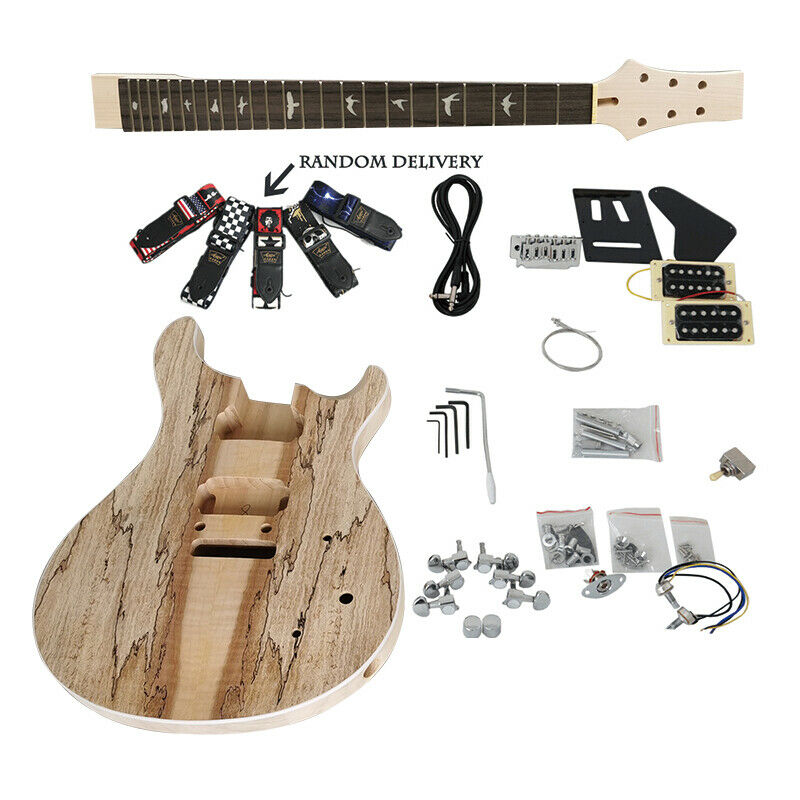 Electrical Unfinished Spalted Maple Top Solid Prs Diy Guitar Kit With Hardwares
