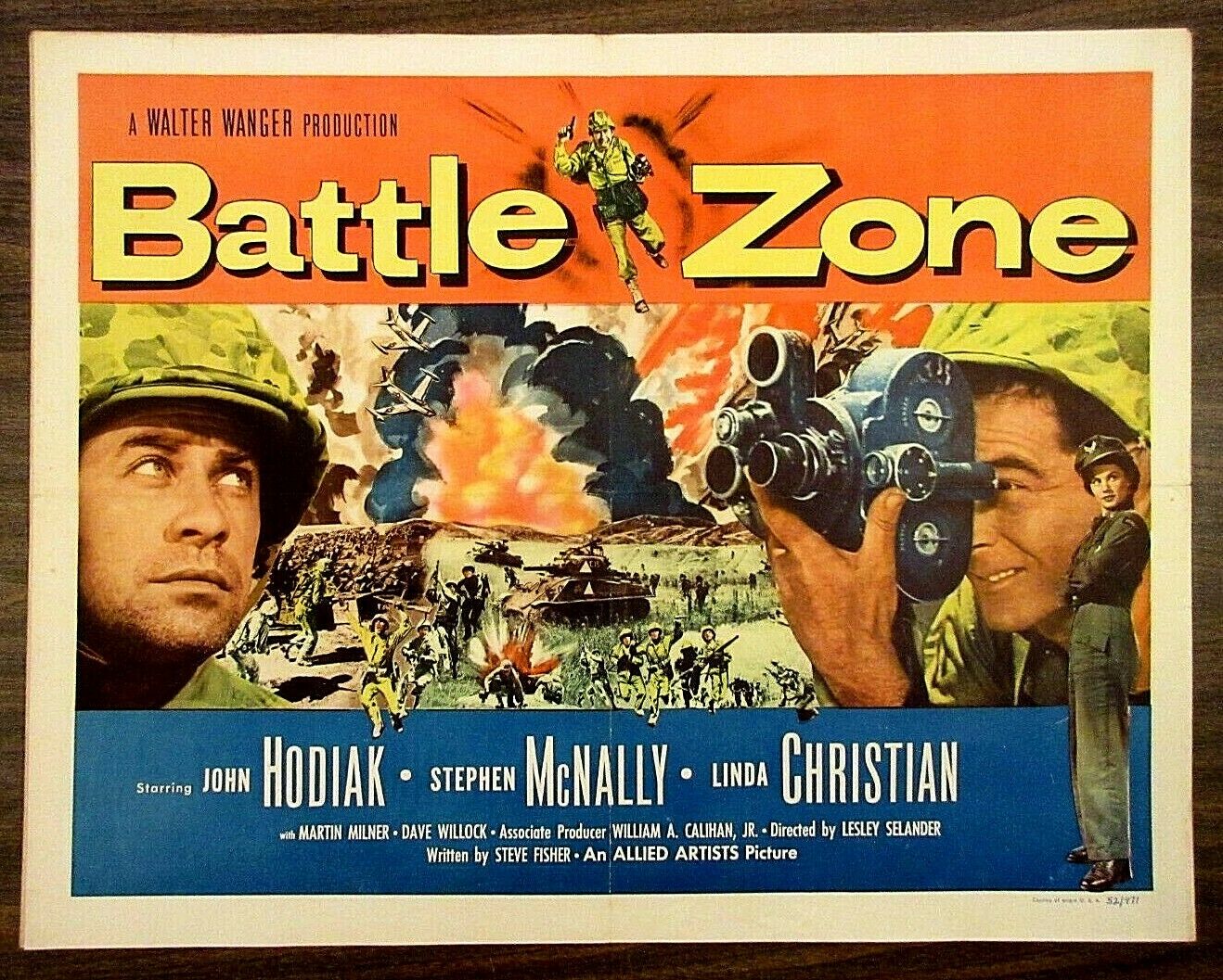 Battle Zone (1952) Folded 22x28 - Korean War Combat Photographers!  John Hodiak