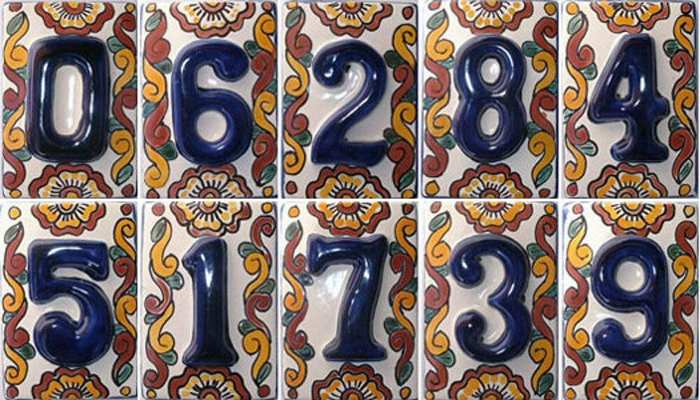 Mexican Tile Talavera Ceramic House Numbers Tile Blue