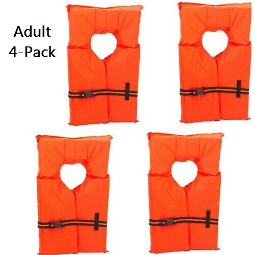 Life Jacket Vest Preserver 4 Pack Type Ii Orange Adult Fishing Boating Uscg Pfd