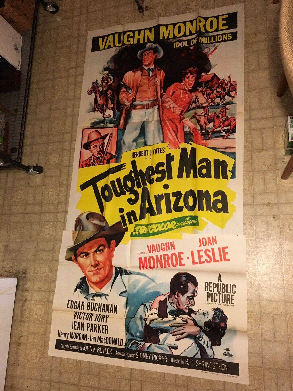 Huge Vintage Western Movie Poster Toughest Man In Arizona 3 Sheet