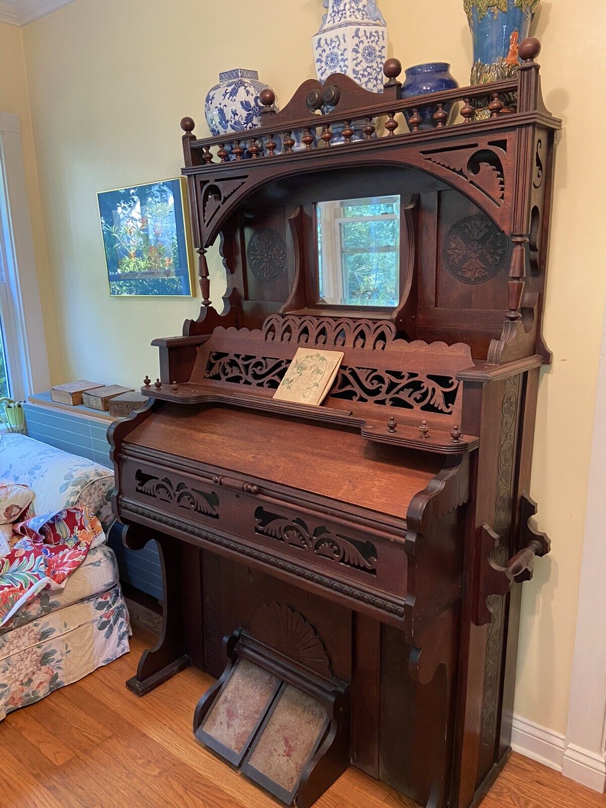 Golden Toned Beethoven Organ Co.  Rare Antique Organ/  /dry Bar & Spirits/ Hutch